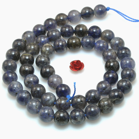 Natural Iolite dark blue gemstone smooth round loose beads wholesale semi precious stone for jewelry making DIY 15"