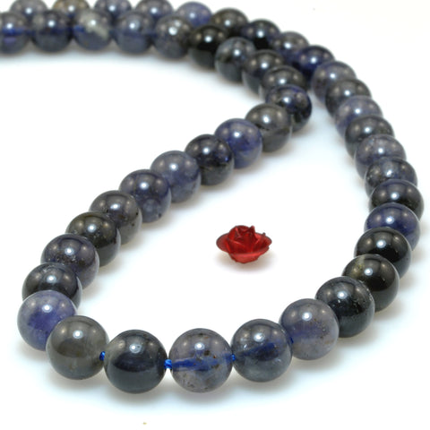 Natural Iolite dark blue gemstone smooth round loose beads wholesale semi precious stone for jewelry making DIY 15"
