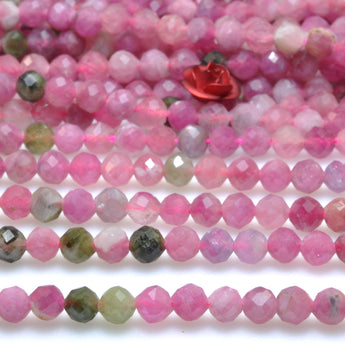 Natural pink tourmaline gemstone faceted round loose beads gemstone wholesale jewelry making 4mm 5mm 15"