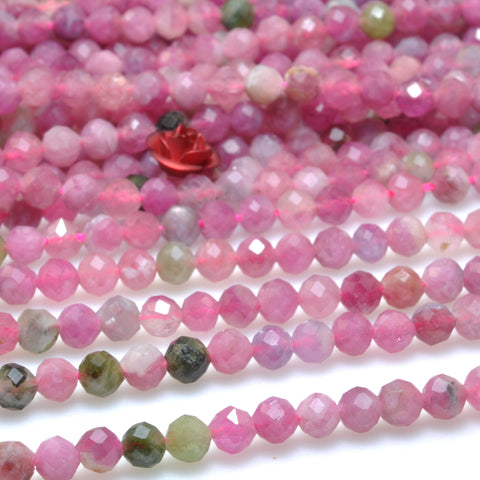 Natural pink tourmaline gemstone faceted round loose beads gemstone wholesale jewelry making 4mm 5mm 15"