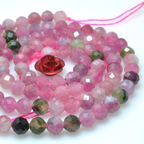 Natural pink tourmaline gemstone faceted round loose beads gemstone wholesale jewelry making 4mm 5mm 15"