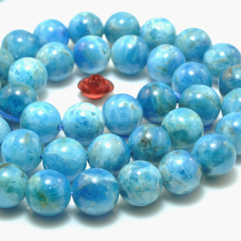Natural Blue Apatite smooth round loose beads gemstone wholesale for jewelry making bracelet necklace diy