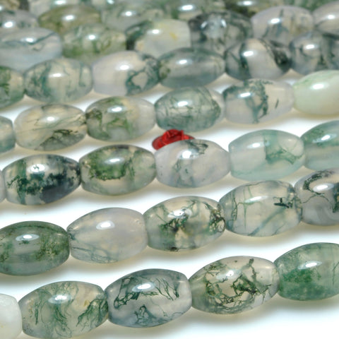 Natural moss agate smooth rice drum beads loose gemstone wholesale for jewelry making bracelet diy stuff