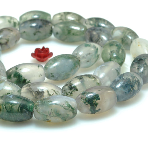 Natural moss agate smooth rice drum beads loose gemstone wholesale for jewelry making bracelet diy stuff