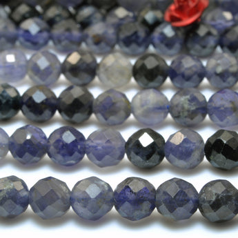 Natural Blue Iolite gemstone faceted loose round beads wholesale jewelry making 15"