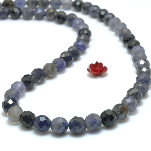 Natural Blue Iolite gemstone faceted loose round beads wholesale jewelry making 15"