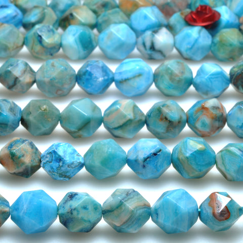Blue Mexican Crazy Lace Agate star cut faceted nugget beads wholesale gemstone jewelry making bracelet necklace diy