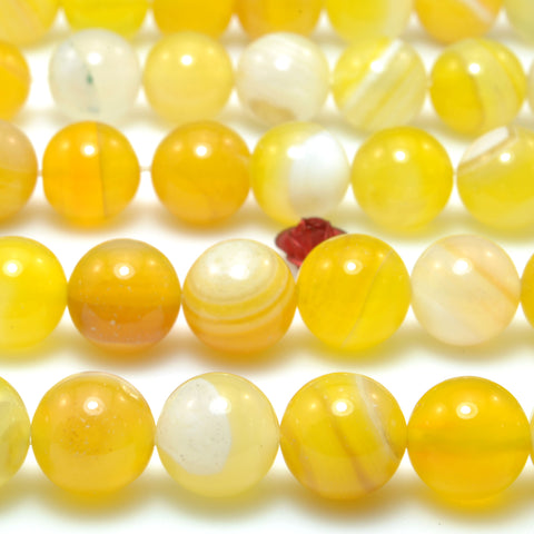 Yellow Banded Agate smooth round loose beads gemstone wholesale for jewelry making bracelet necklace diy