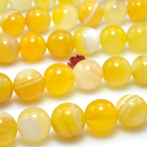 Yellow Banded Agate smooth round loose beads gemstone wholesale for jewelry making bracelet necklace diy