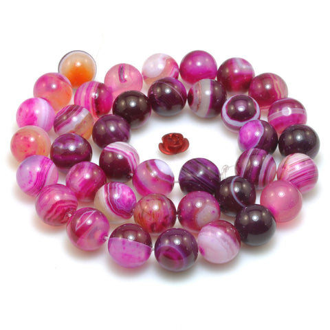 Rose Red Banded Agate smooth round loose beads gemstone wholesale for jewelry making bracelet necklace diy