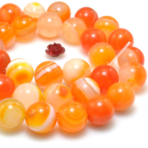 Orange Banded Agate smooth round loose beads gemstone wholesale for jewelry making bracelet necklace diy