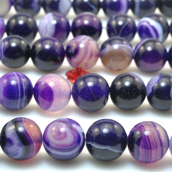 Purple Banded Agate smooth round loose beads gemstone wholesale for jewelry making bracelet necklace diy