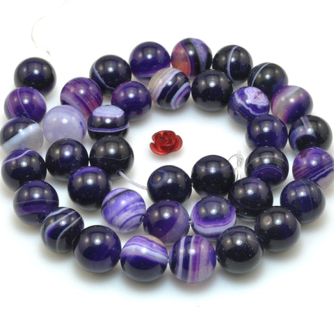 Purple Banded Agate smooth round loose beads gemstone wholesale for jewelry making bracelet necklace diy