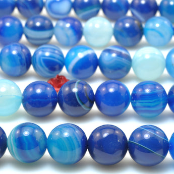 Blue Banded Agate smooth round loose beads gemstone wholesale for jewelry making bracelet necklace diy