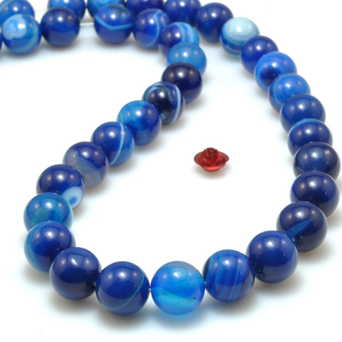 Blue Banded Agate smooth round loose beads gemstone wholesale for jewelry making bracelet necklace diy