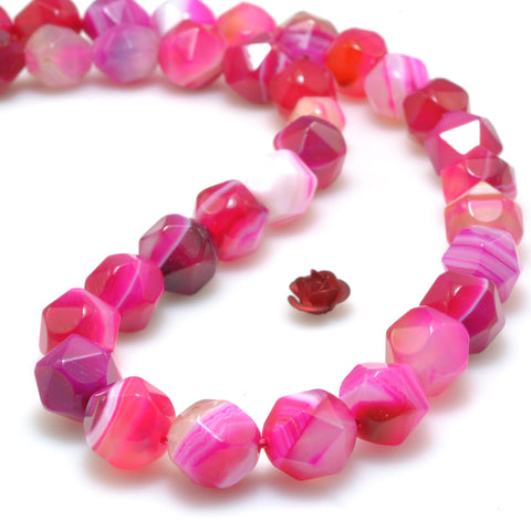 Rose Red Stripe Agate star cut faceted nugget beads banded agate stone loose gemstone wholesale jewelry making bracelet diy