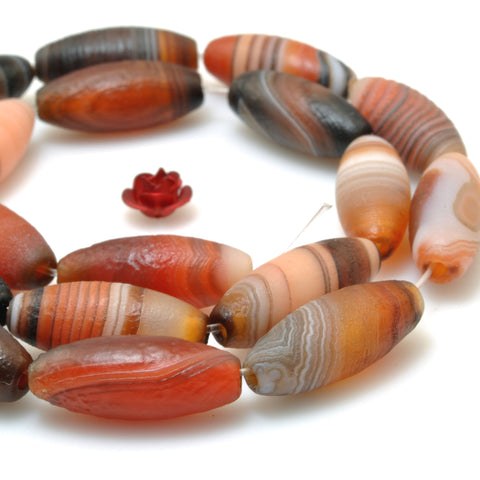 Rainbow Banded Agate matte rice  beads  stripe agate stone wholesale gemstone for jewelry making supplies