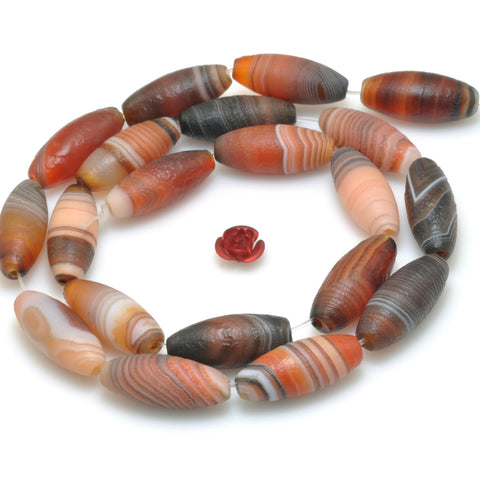 Rainbow Banded Agate matte rice  beads  stripe agate stone wholesale gemstone for jewelry making supplies