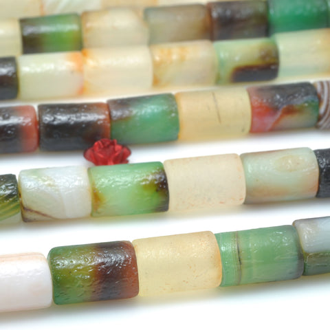 Natural Peacock Agate matte tube beads green red stone wholesale loose gemstone for jewelry making diy bracelet