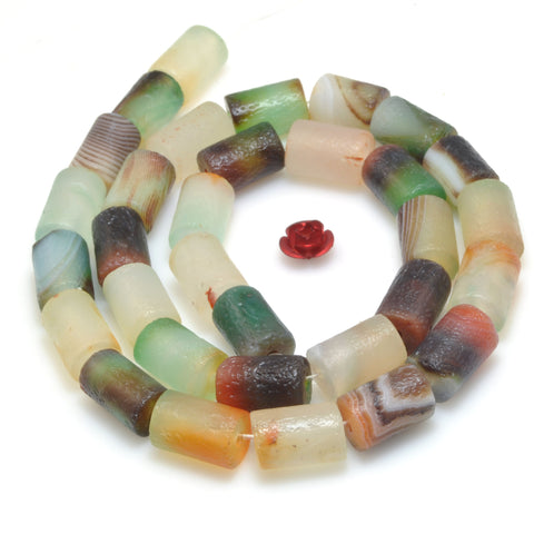 Natural Peacock Agate matte tube beads green red stone wholesale loose gemstone for jewelry making diy bracelet