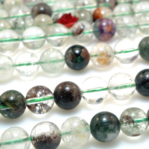 Natural green Phantom Quartz Crystal smooth round loose beads wholesale gemstone jewelry making DIY