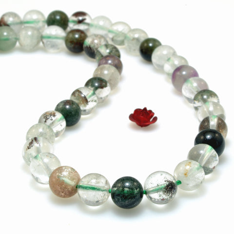 Natural green Phantom Quartz Crystal smooth round loose beads wholesale gemstone jewelry making DIY