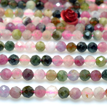 Natural Multicolor Tourmaline faceted round loose beads gemstone wholesale for jewelry making bracelet necklace DIY