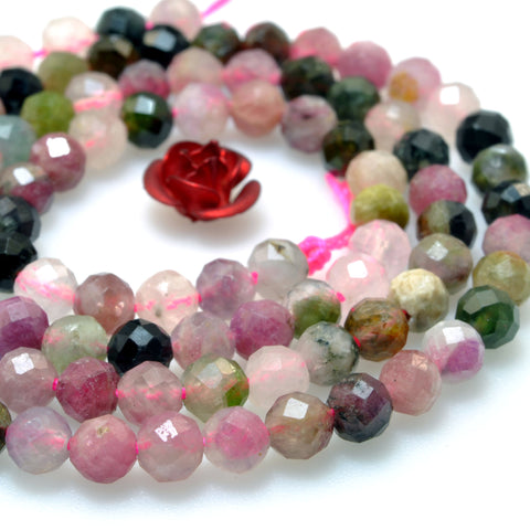 Natural Multicolor Tourmaline faceted round loose beads gemstone wholesale for jewelry making bracelet necklace DIY
