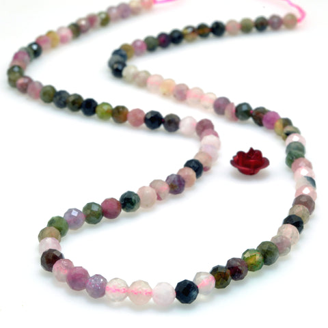 Natural Multicolor Tourmaline faceted round loose beads gemstone wholesale for jewelry making bracelet necklace DIY