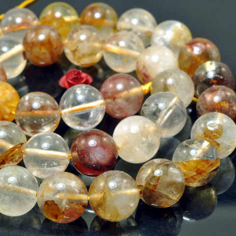 Natural Golden Red Hematoid Quartz Smooth Round Loose Beads Wholesale Gemstone for Jewelry Making Diy Bracelets Necklace