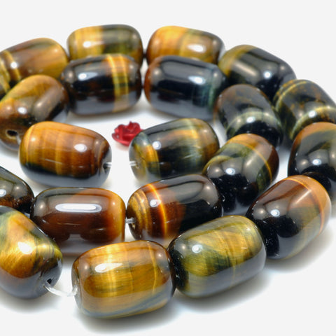 Natural Golden Blue Tiger Eye smooth barrel drum beads loose gemstone wholesale for jewelry making DIY bracelet 15"