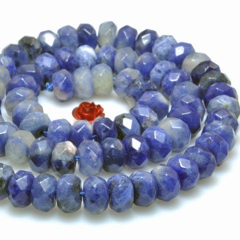 YesBeads Natural Blue Sodalite faceted rondelle beads gemstone wholesale jewelry making 15"