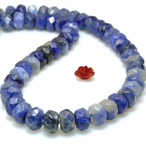 YesBeads Natural Blue Sodalite faceted rondelle beads gemstone wholesale jewelry making 15"