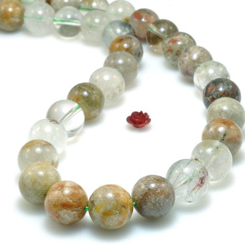Natural Multicolor Phantom Quartz smooth round beads wholesale gemstone loose lodolite stone jewelry making bracelet DIY