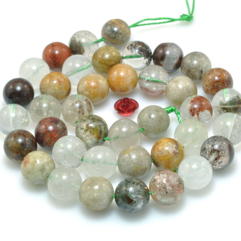 Natural Multicolor Phantom Quartz smooth round beads wholesale gemstone loose lodolite stone jewelry making bracelet DIY