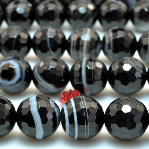 Natural Black Banded Agate faceted round beads stripe agate wholesale loose gemstone for jewelry making bracelet diy 6mm-12mm