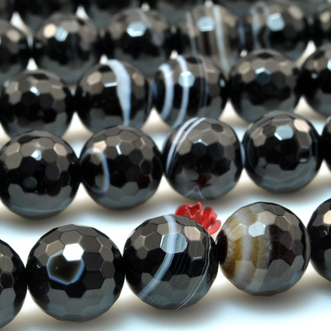 Natural Black Banded Agate faceted round beads stripe agate wholesale loose gemstone for jewelry making bracelet diy 6mm-12mm