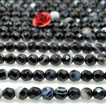 Natural Black Banded Agate faceted round beads Stripe Agate stone wholesale gemstone for jewelry making bracelet necklace DIY