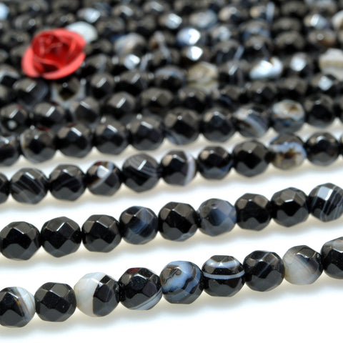 Natural Black Banded Agate faceted round beads Stripe Agate stone wholesale gemstone for jewelry making bracelet necklace DIY