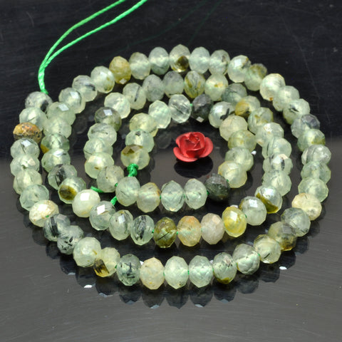 Natural Green Prehnite faceted rondelle beads wholesale loose gemstone semi precious stone for jewelry making bracelet necklace DIY