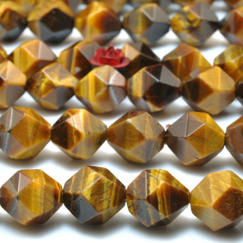 YesBeads Natural Yellow Tiger Eye star cut faceted nugget beads gemstone 6mm-10mm 15"