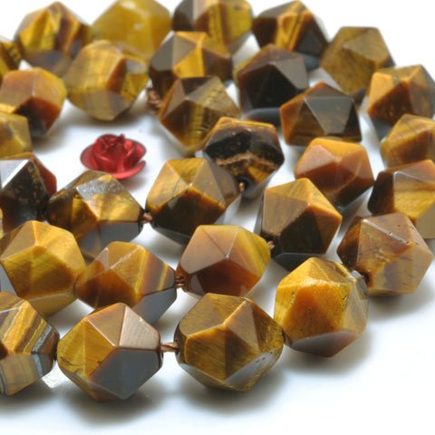 YesBeads Natural Yellow Tiger Eye star cut faceted nugget beads gemstone 6mm-10mm 15"