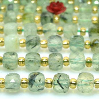 Natural green prehnite faceted cube loose beads gemstone wholesale jewelry making bracelet necklace diy