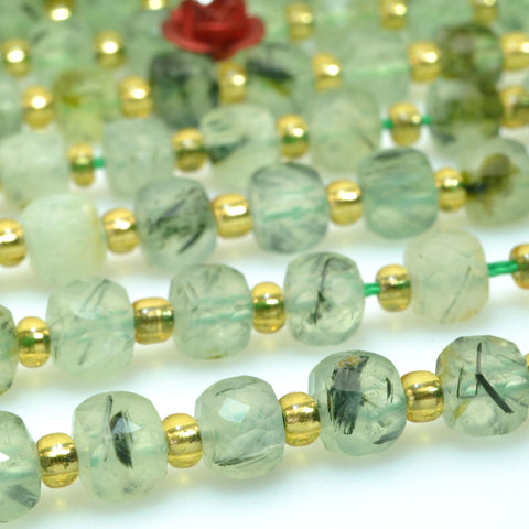 Natural green prehnite faceted cube loose beads gemstone wholesale jewelry making bracelet necklace diy