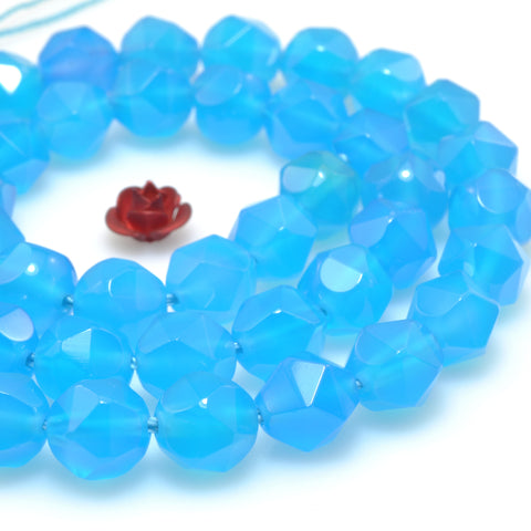 Blue Agate star cut faceted nugget loose beads gemstone wholesale jewelry making bracelet diy stuff