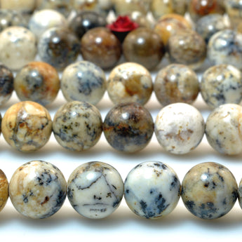 Natural black Moss Opal smooth round loose beads wholesale gemstone jewelry making bracelet necklace DIY