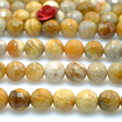 Natural Yellow Fossil Coral Jasper faceted round loose beads wholesale gemstone jewelry making bracelet DIY