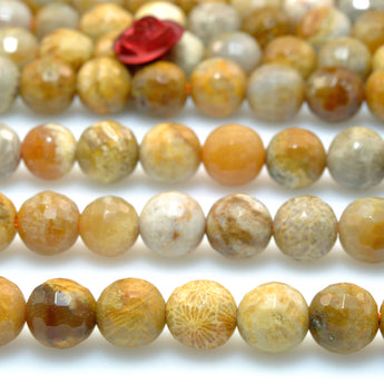 Natural Yellow Fossil Coral Jasper faceted round loose beads wholesale gemstone jewelry making bracelet DIY