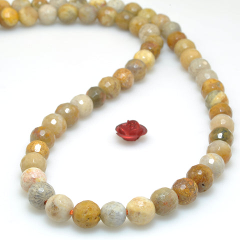 Natural Yellow Fossil Coral Jasper faceted round loose beads wholesale gemstone jewelry making bracelet DIY