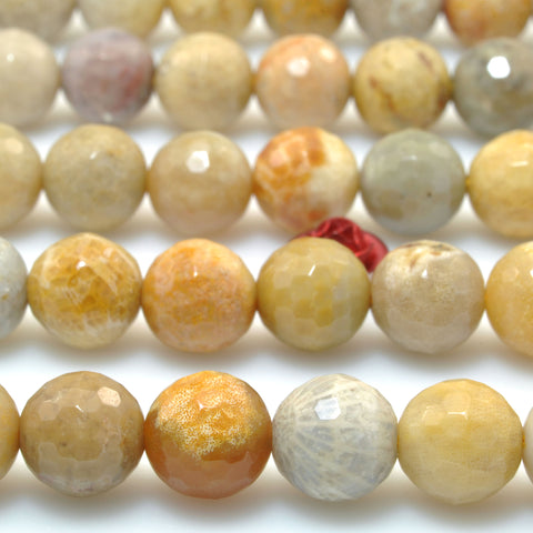 Natural Fossil Coral Jasper faceted round loose beads wholesale gemstone jewelry making DIY 8mm